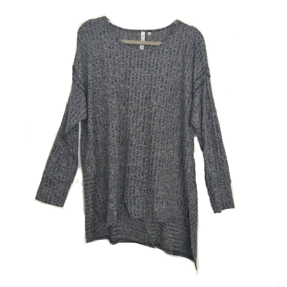 NWT NY COLLECTION SPRING ASYMETRICAL RAYON SWEATER PULLOVER TOP GRAY RIDGED 2X